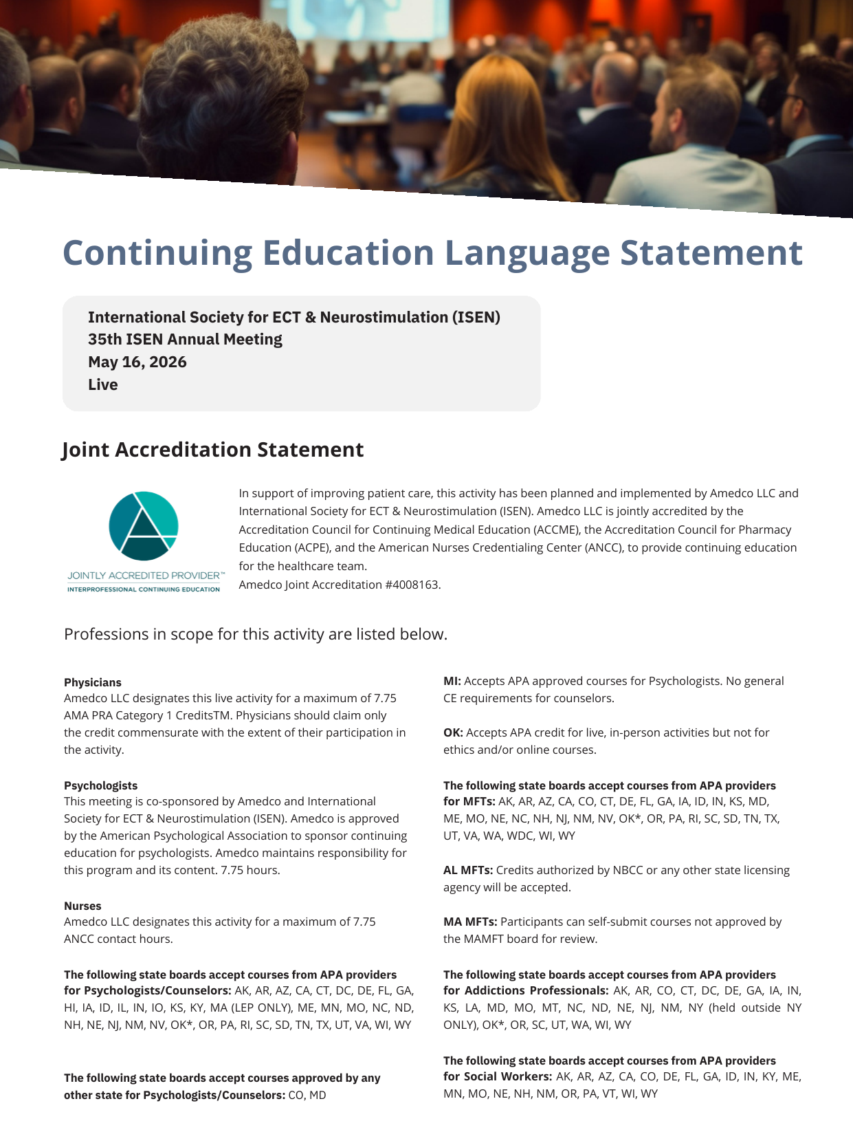 Continuing Education Language Statement