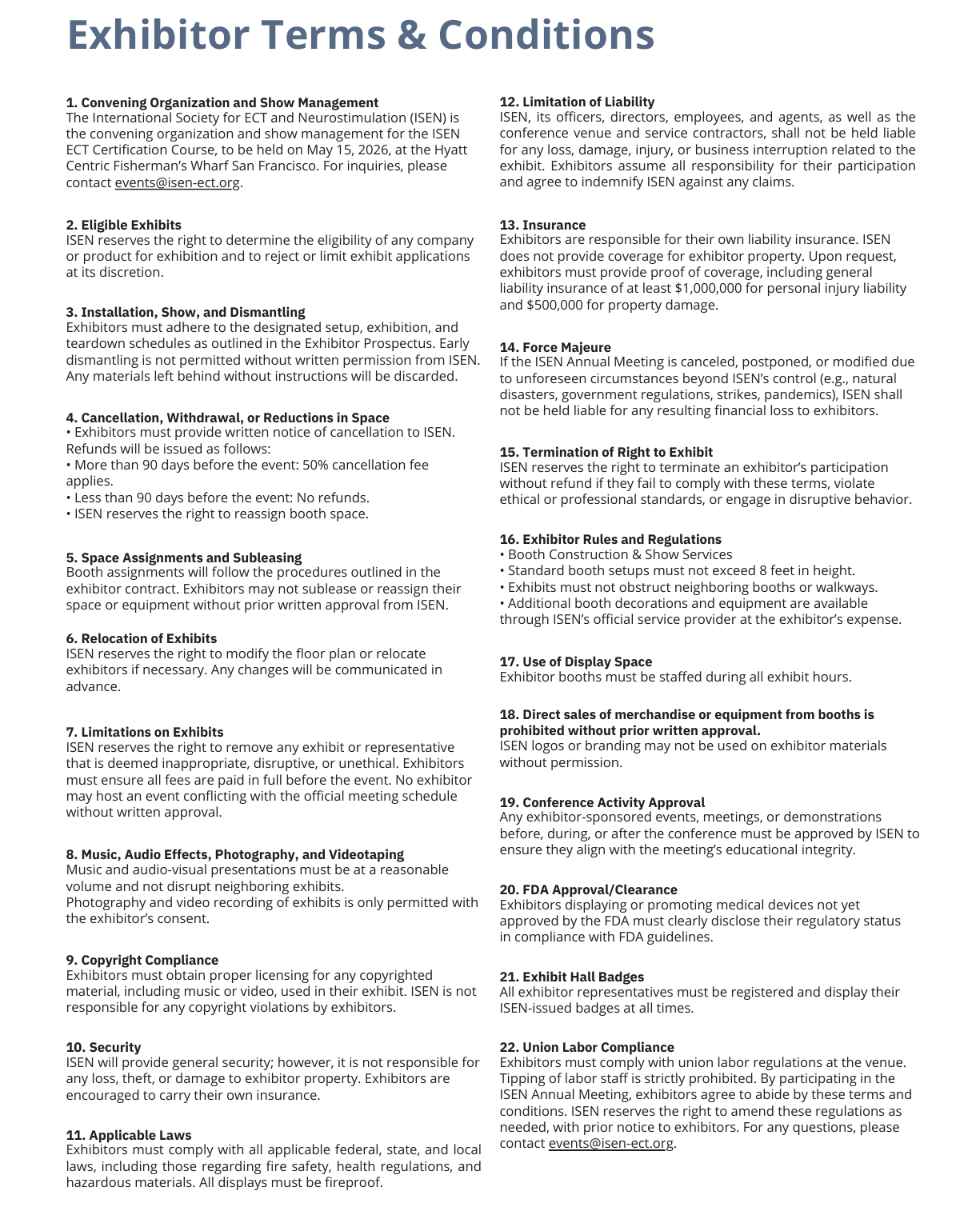 Exhibitor Terms and Conditions